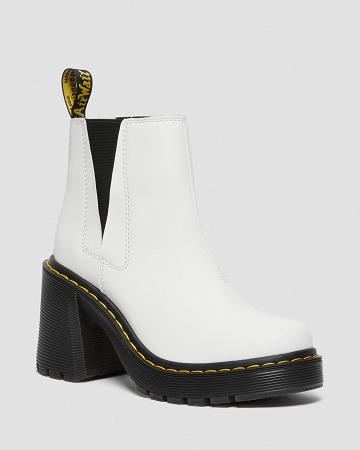 Botines Chelsea Dr Martens Spence Cuero Flared Heel Mujer Blancos | MX 63WNB